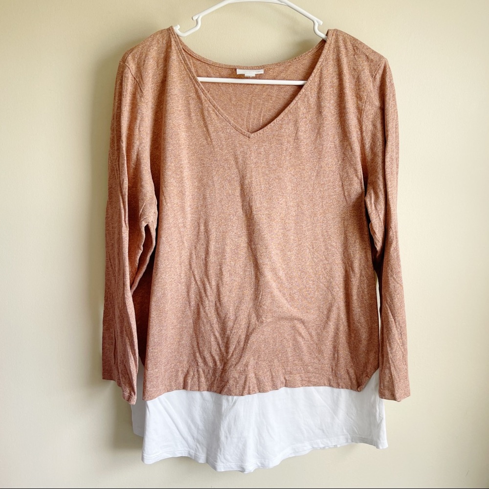 J Jill Pink V-neck Layered Hem Blouse